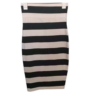 Bebe Women's Midi Length Bodycon Black White Striped Knit Skirt S Retro Goth Y2K